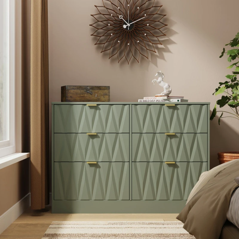 Image of Welcome Furniture Ready Assembled Las Vegas 6 Drawer Midi Chest In Reed Green LVF015RGRG