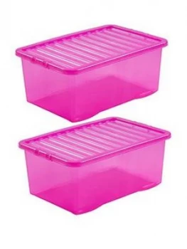 Image of Wham Set Of 2 Pink Plastic Crystal Storage Boxes ; 45 Litres Each