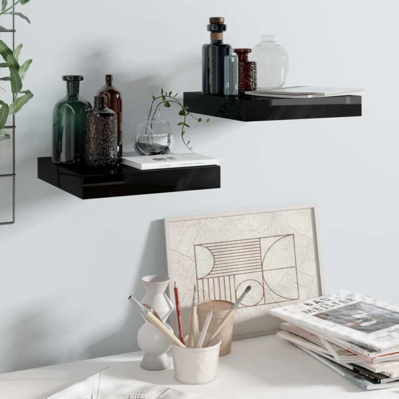 Image of VIDAXL Vidaxl - Floating Wall Shelves 2 pcs High Gloss Black 23x23.5x3.8cm mdf 8720286073926