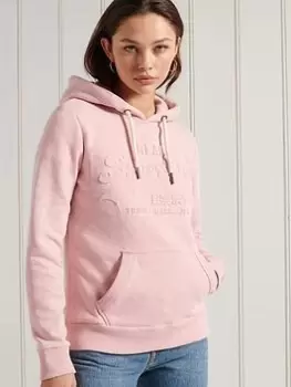 Image of Superdry Vintage Logo Embossed Hoodie - Pink, Size 10, Women