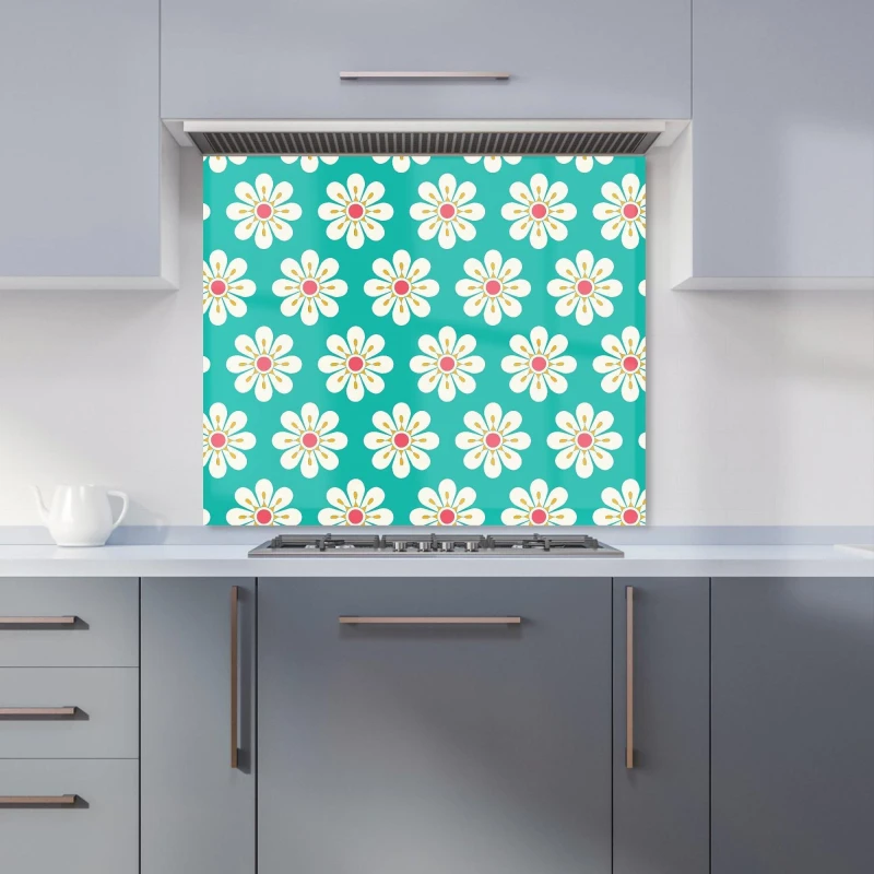 Image of Warren Reed - Designer Daisy Pattern Kitchen Splashback in Green Size: 900mm x 750mm Green Unisex 900mm x 750mm