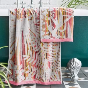 Image of Clarissa Hulse Rainforest 100% Cotton Pink Towel Pink, Yellow and White