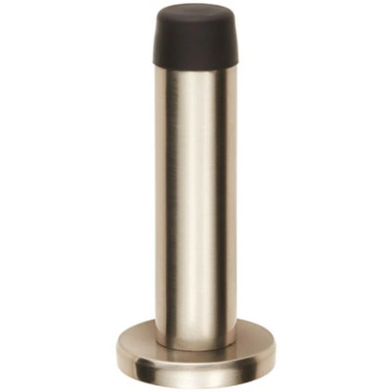 Image of Loops Rubber Tipped Doorstop Cylinder with Rose Wall Mounted 71mm Satin Nickel Metallics