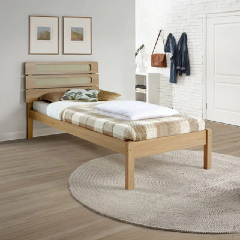 Image of Seconique Santana 3ft Single Rattan and Light Oak Wooden Bedframe