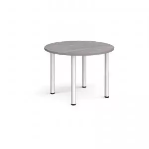Image of Circular silver radial leg meeting table 1000mm - grey oak