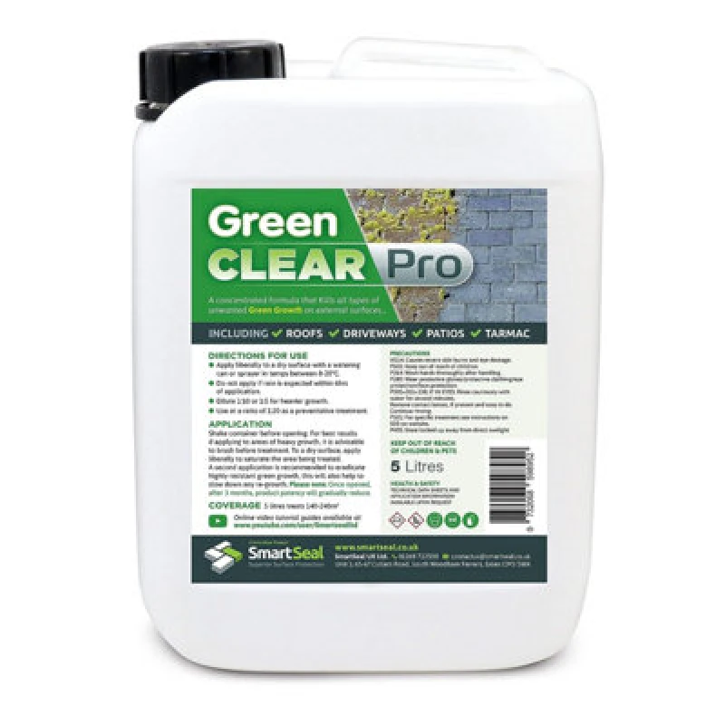 Image of Smartseal - Green Clear Pro, Lichen And Algae Killer For Roofs, Driveways And Patios, 5L