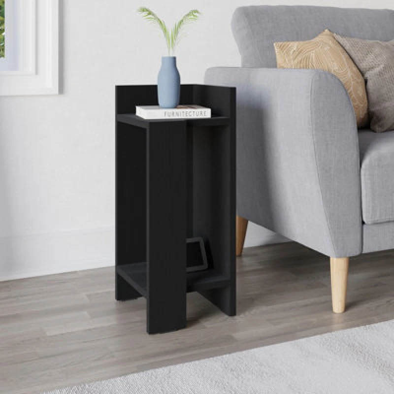 Image of Decortie Elos Modern Narrow Bedside Right Module Table Black Wood 25X25X60Cm