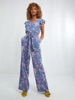 Image of Joe Browns Garden Florals And Frills Jumpsuit -blue, Blue, Size 8, Women