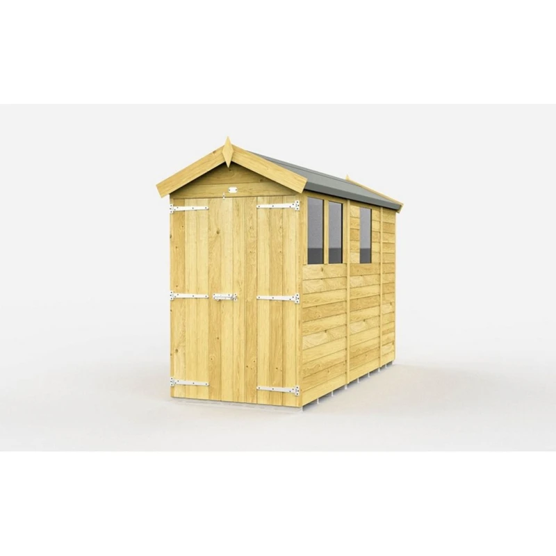 Image of Buttercup Farm 4 x 9 Feet Apex Shed - Double Door W/ Windows - L272 x W118 x H217cm in Brown Brown Unisex