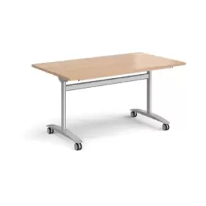 Image of Rectangular deluxe fliptop meeting table with silver frame 1400mm x 800mm - beech