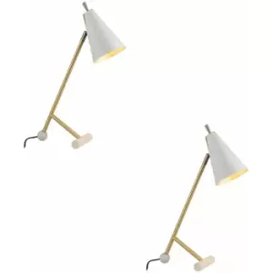 Image of Loops - 2 pack Satin Brass & Matt White Task Lamp - Modern Adjustable Table Desk Light