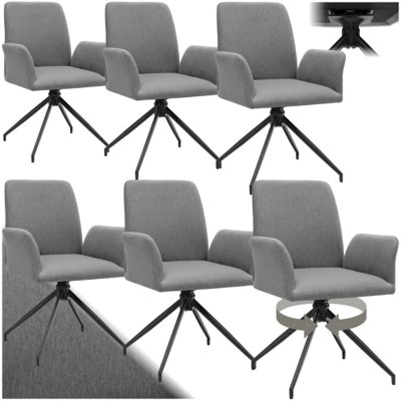Image of Tectake Set Of 6 Swivel Chair Daya - Upholstered, Robust Fabric, 55.5 X 58 X 87cm - Anthracite