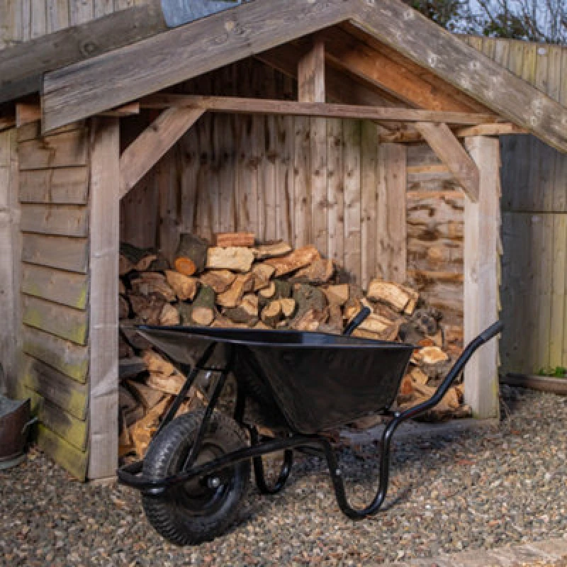 Image of Samuel Alexander 90 Litre 150Kg Capacity Heavy Duty Outdoor Galvanised Pneumatic Metal Garden Wheelbarrow In Black