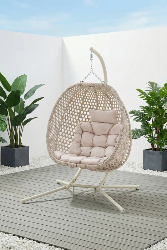 Image of More4Homes Como Hanging Rattan Egg Chair In Beige