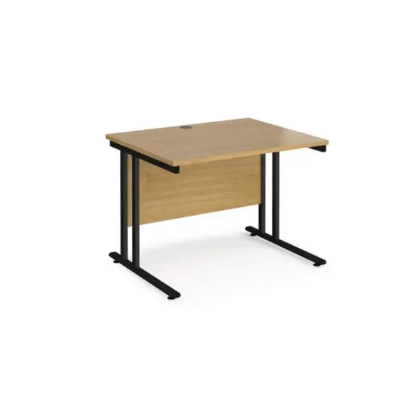 Image of Office Desk 1000mm Rectangular Desk With Cantilever Leg Oak Tops With Black Frames 800mm Depth Maestro 25