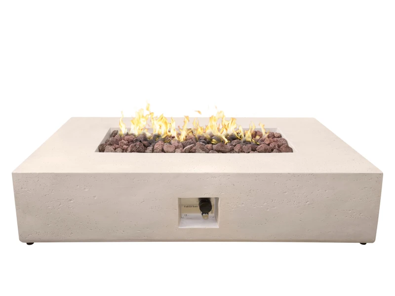 Image of Field & Flame Liana Rectangle Gas Fire Pit in Travertine in Cream Cream Unisex