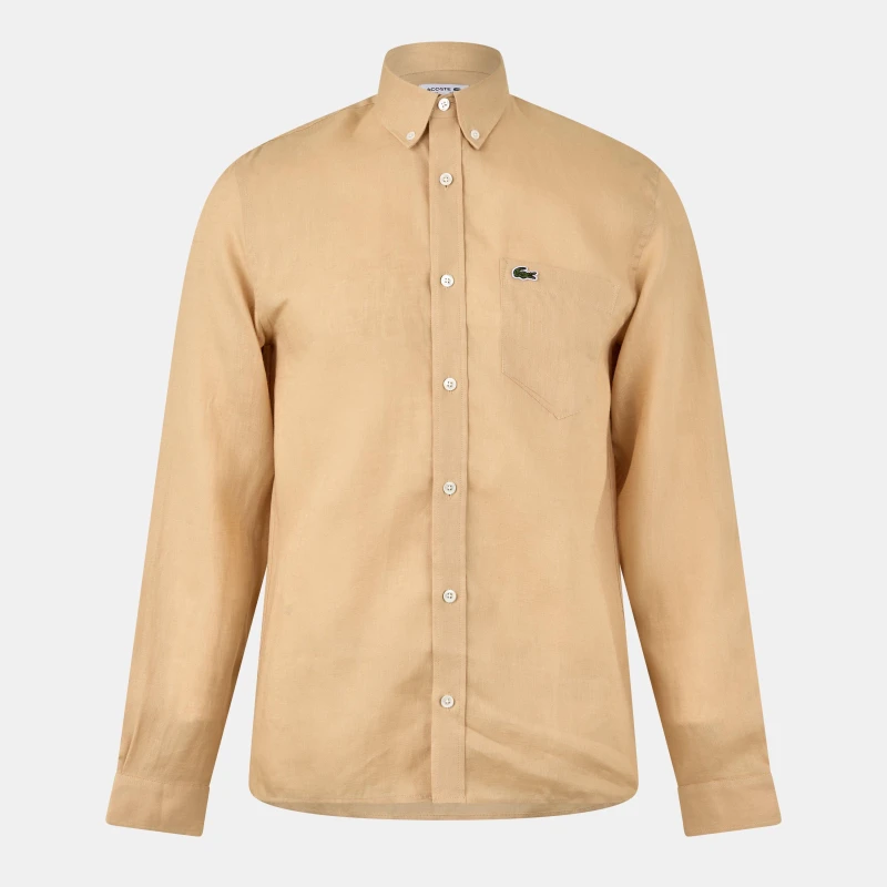 Image of Lacoste Mens Long-Sleeve Plain Shirt Beige male XS