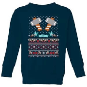 Image of Marvel Avengers Thor Pixel Art Kids Christmas Sweatshirt - Navy - 9-10 Years