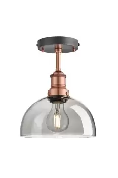 Image of Brooklyn Tinted Glass Dome Flush Mount, 8 Inch, Smoke Grey, Copper Holder