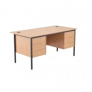 Image of Jemini 18 Oak 1532mm Desk with Double 3 Drawer Pedestal KF839503