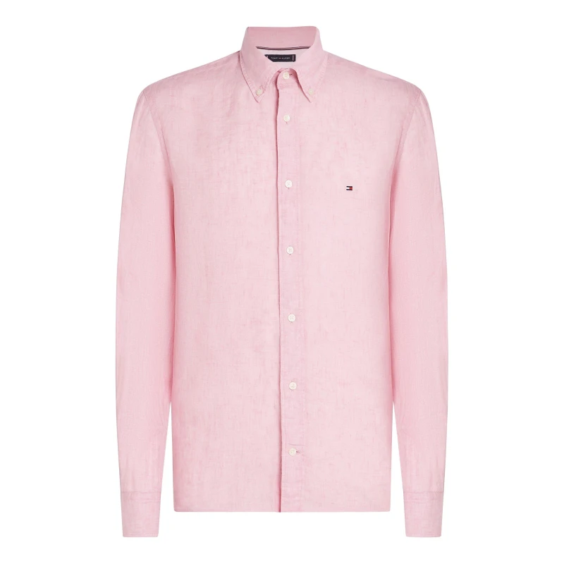 Image of Tommy Hilfiger Mens Pigment Dyed Long-Sleeve Plain Shirt Classic Pink male S