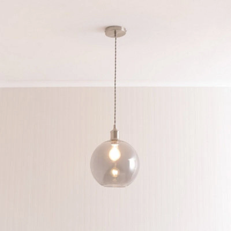 Image of Valuelights Bellamy Smoked Glass Globe Brushed Chrome Single Ceiling Pendant Light With Bulb