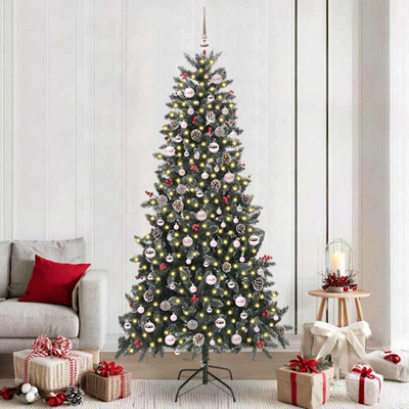 Image of vidaXL Artificial Christmas Tree with Pink Balls Green 129.5 x 129.5 x 240 cm, Green 3395906