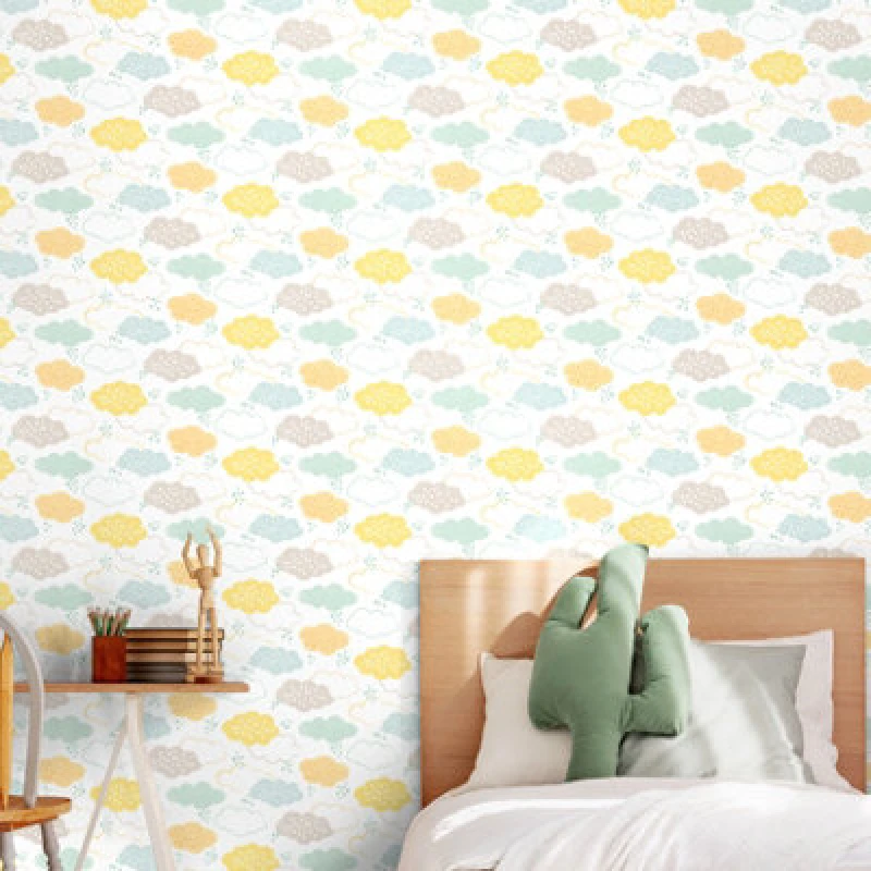 Image of Hoopla Walls Fluffy Clouds Lemon Fizz 10M Wallpaper