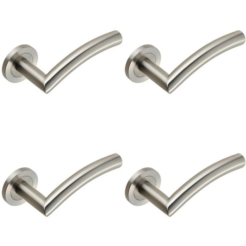 Image of Loops 4x Curved Round Bar Handle on Round Rose Concealed Fix Satin Stainless Steel Metallics