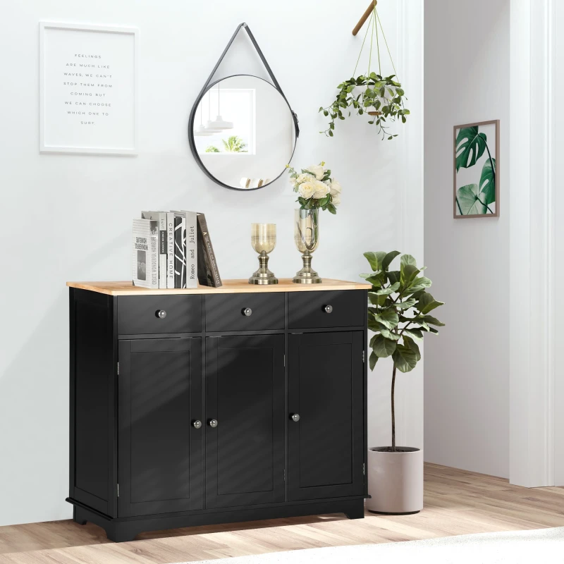 Image of HOMCOM HOMCOM Modern Sideboard Buffet Cabinet with Adjustable Shelves and Drawers in Black One Size Unisex 5063603031586