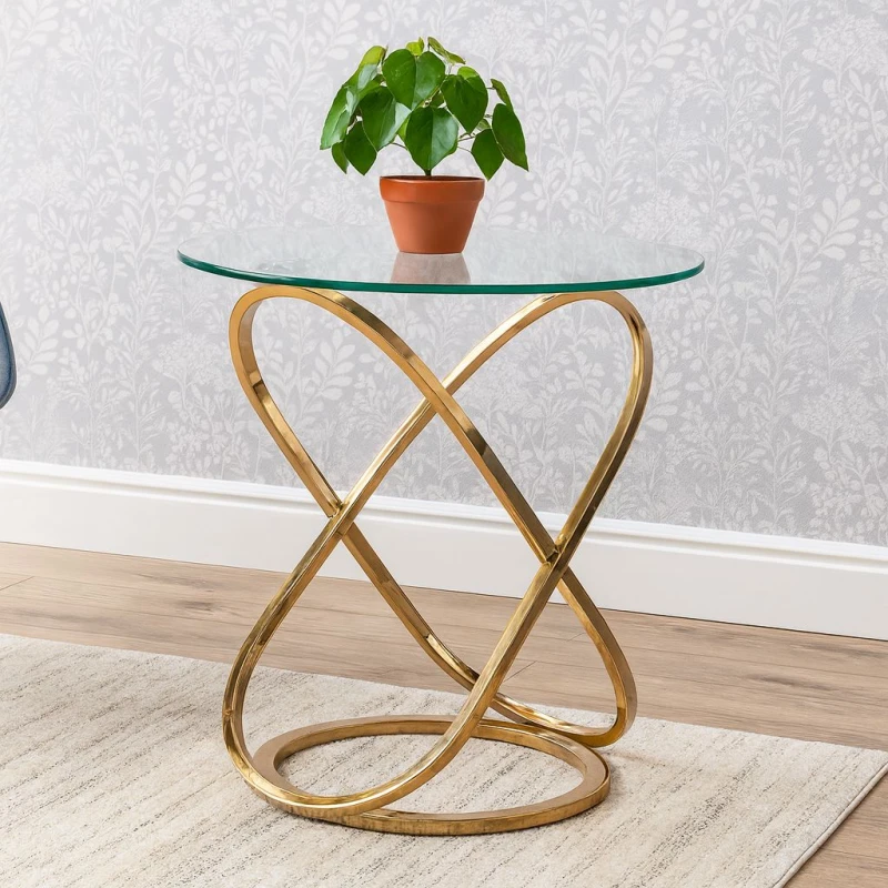 Image of KOSY KOALA KOSY KOALA Gold End Table with Glass Top and Chrome Legs, Modern Round Side Table Gold One Size Unisex 5061055342779