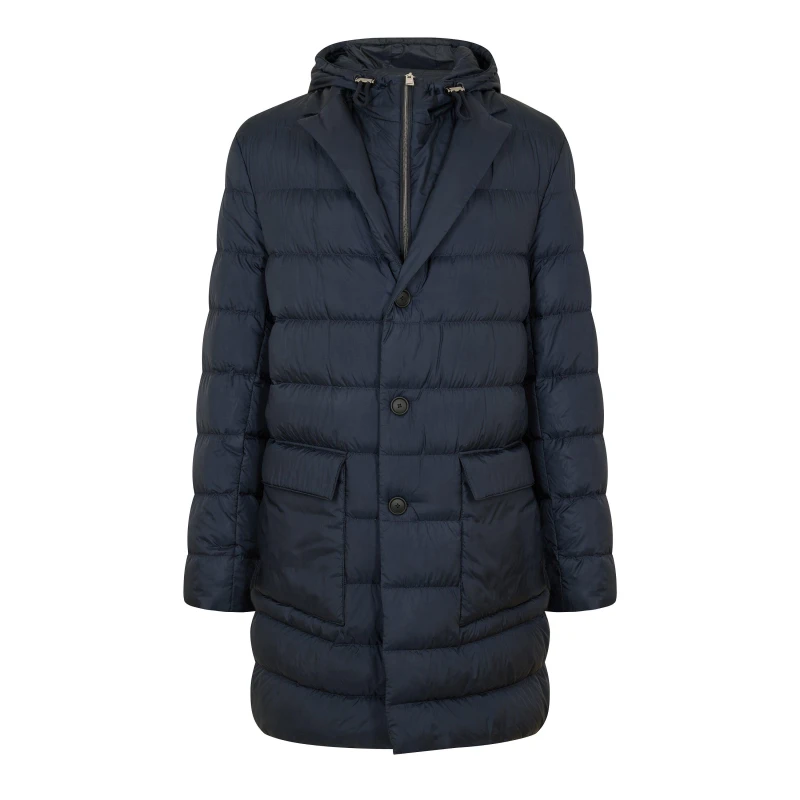 Image of Boss Mens Hyde-Pad-Hood Padded Hooded Medium Puffer Jacket Dark Blue male 34 (44)