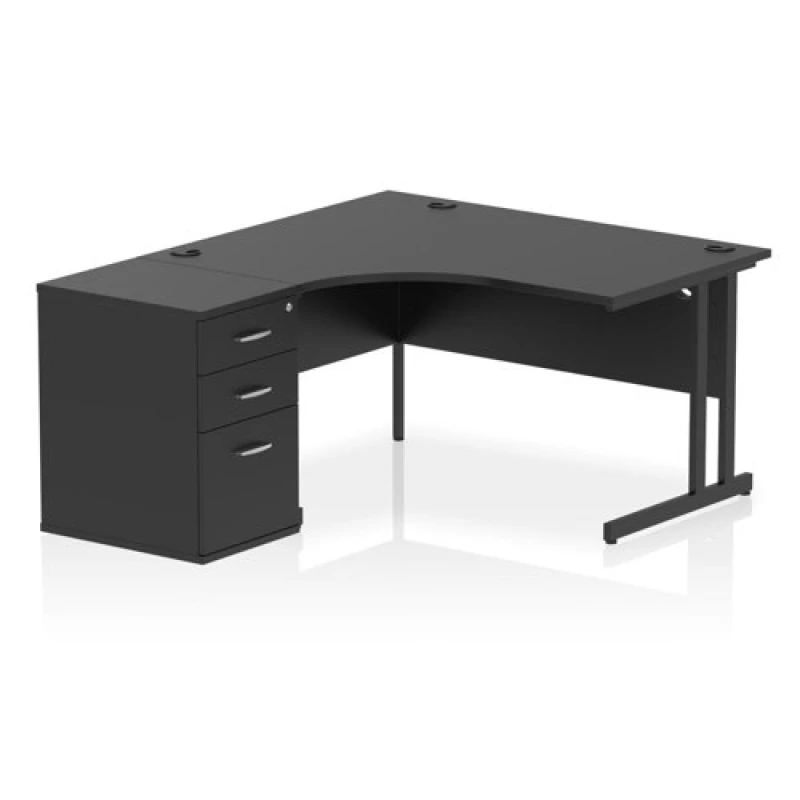 Image of Impulse Impulse 1400mm Left Crescent Office Desk Black Top Black Cantilever Leg Workstation 600 Deep Desk High Pedestal IWSLC146BCBLK