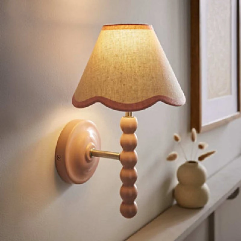 Image of SO'HOME Painted Bobbin Wall Light with Scallop Shade Pink ONE SIZE