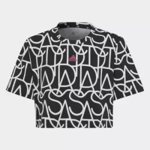 Image of Printed Cotton Cropped T-Shirt with Short Sleeves