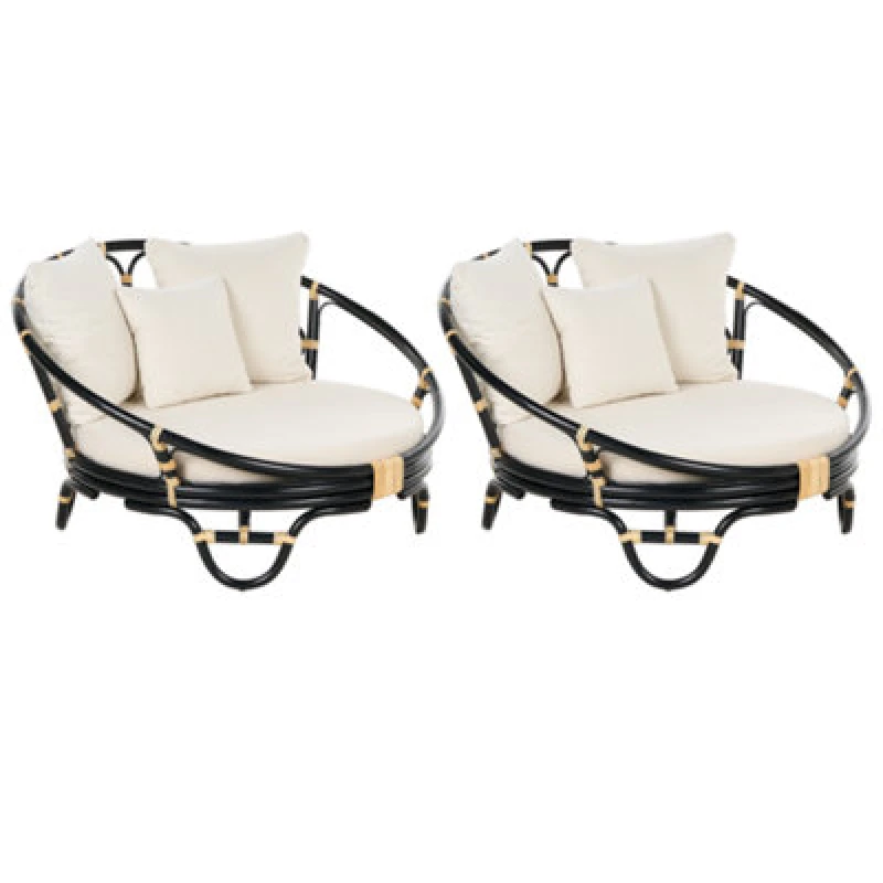 Image of Beliani Set Of 2 Garden Daybeds Rossano Rattan Black