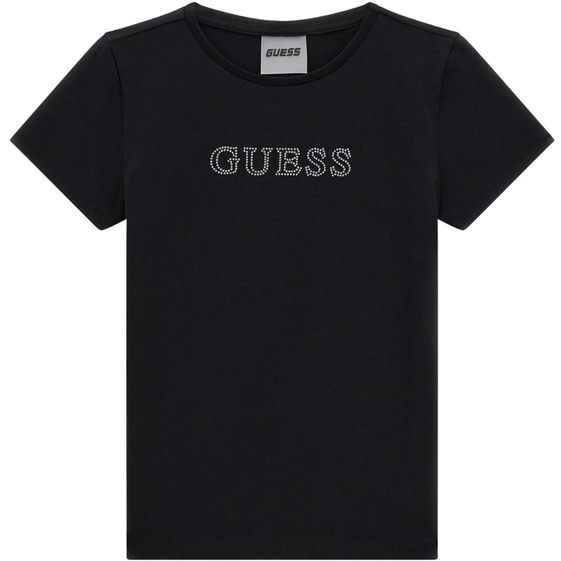 Image of Guess Kids Front Rhinestones Logo T-Shirt 14868372 Black