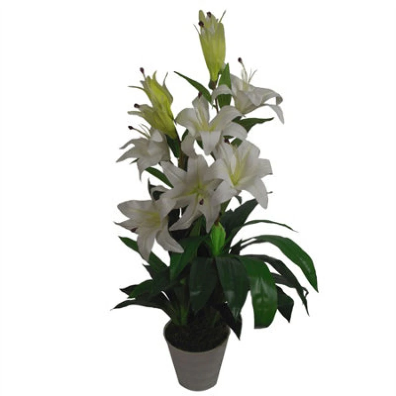 Image of Leaf 90cm (3ft) Artificial Lily Stargazer Style Lillies Plant Large Flowers White White unisex