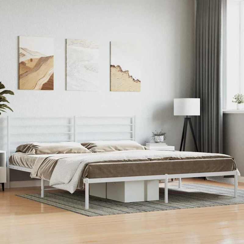 Image of JINLEFU Metal Bed Frame without Mattress with Headboard White 180x200cm vidaXL JRVDZX-352372_DE