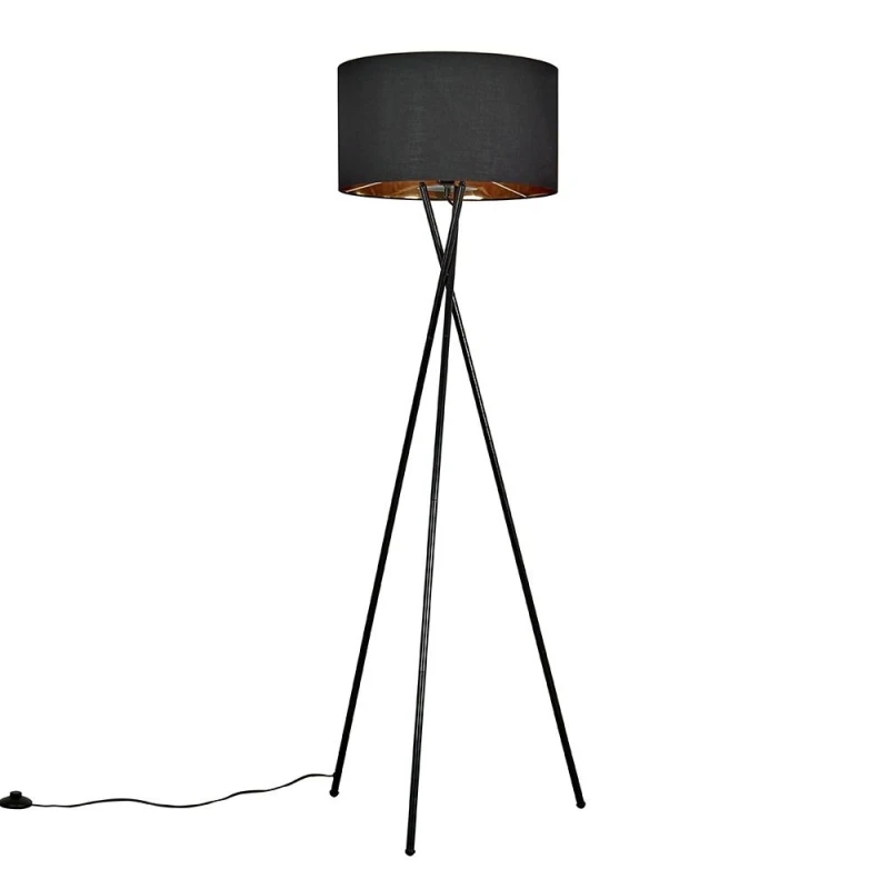 Image of ValueLights ValueLights Camden Black Tripod Floor Lamp with Black & Gold Lamp Shade and Bulb Black One Size Unisex 5059406024825