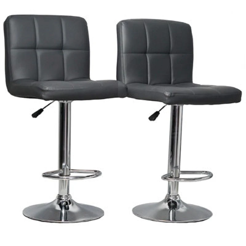 Image of Gr8 Home Set Of 2 Dark Grey Faux Leather Swivel Chairs Breakfast Bar Stool Chrome Gas Lift
