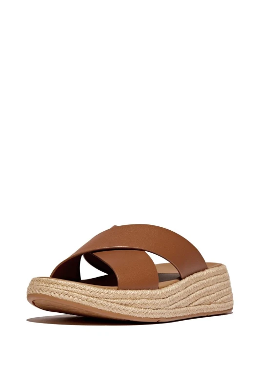 Image of FitFlop Womens F-Mode Cross Slide in Tan Size: 7 Tan Female 7