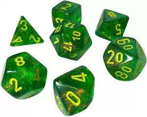 Image of Chessex Poly 7 Dice Set: Borealis Maple Green With Yellow