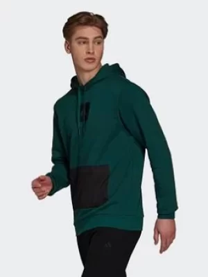 Image of adidas Essentials Fleece Hoodie, Green/Black Size M Men