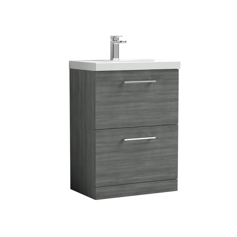 Image of Balterley Bathroom 2 Soft Close Drawer Floor Vanity Unit, Anthracite, 600mm in Grey Grey Unisex