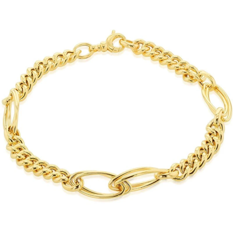 Image of Be You 9ct Gold Fancy Curb Double Oval Link Bracelet Yellow Gold female 18in