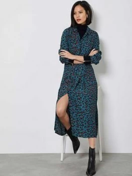 Image of Mint Velvet Charlie Animal Print Midi Shirt Dress - Teal, Size 6, Women