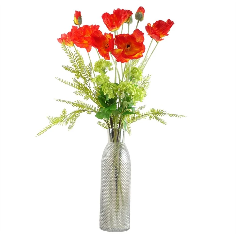 Image of Leaf Leaf 100cm Red Poppy and Fern Glass Vase Green