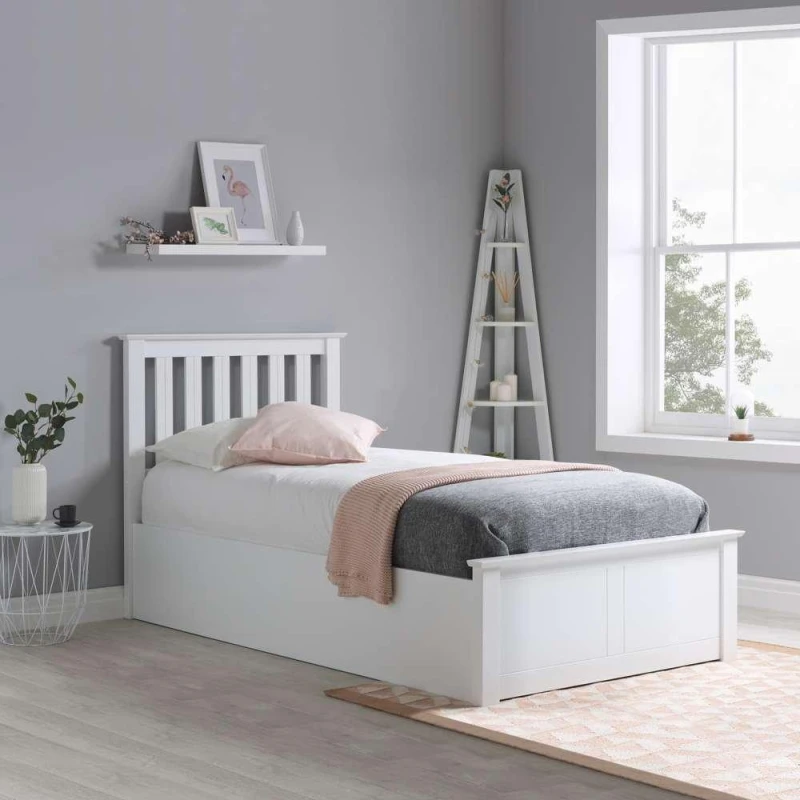 Image of ASC Sydney 3ft Single White Wooden Ottoman Bed Frame