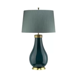 Image of Havering 1 Light Table Lamp Azure-Turquoise with Aged Brass